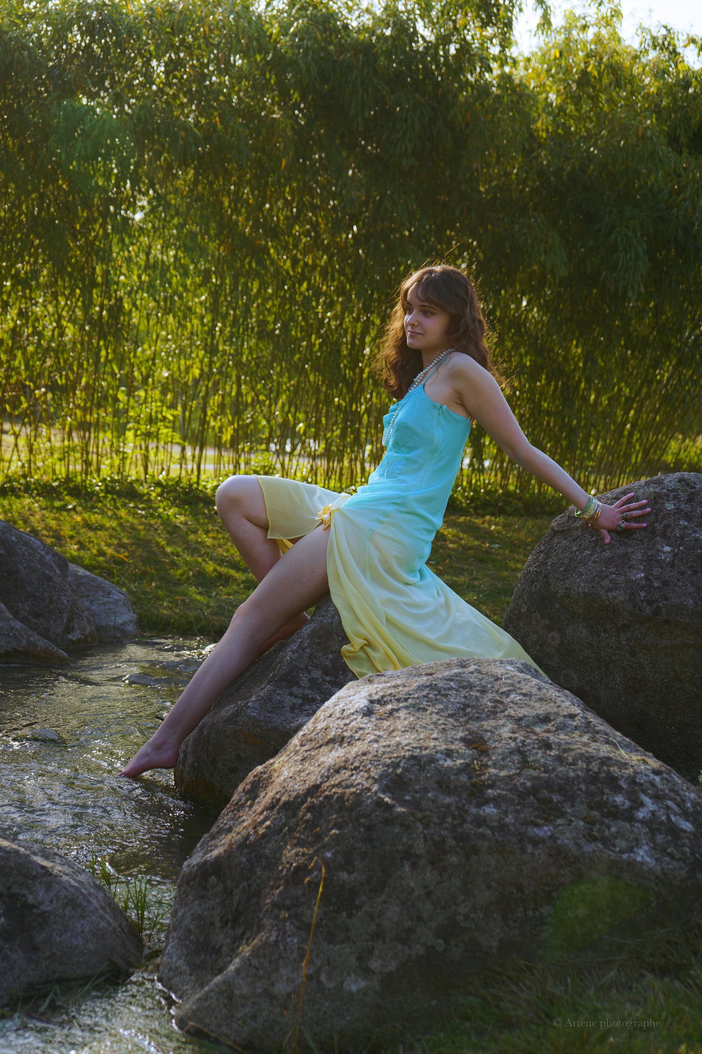 “Cleo” Blue and Yellow Ombré Gown