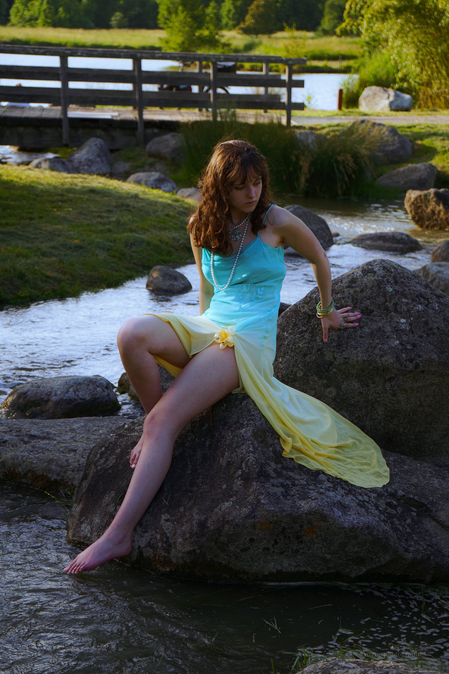 “Cleo” Blue and Yellow Ombré Gown