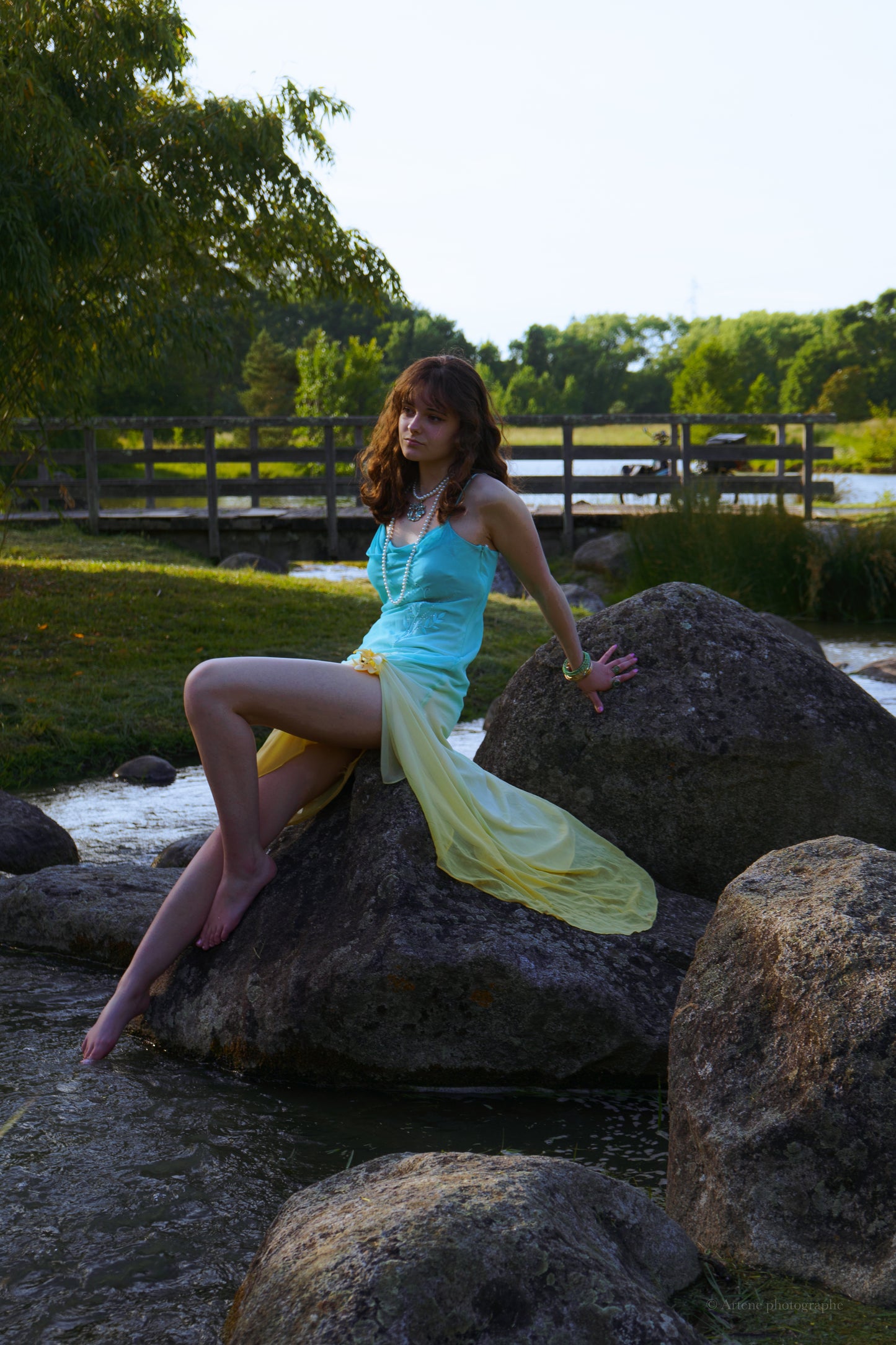 “Cleo” Blue and Yellow Ombré Gown