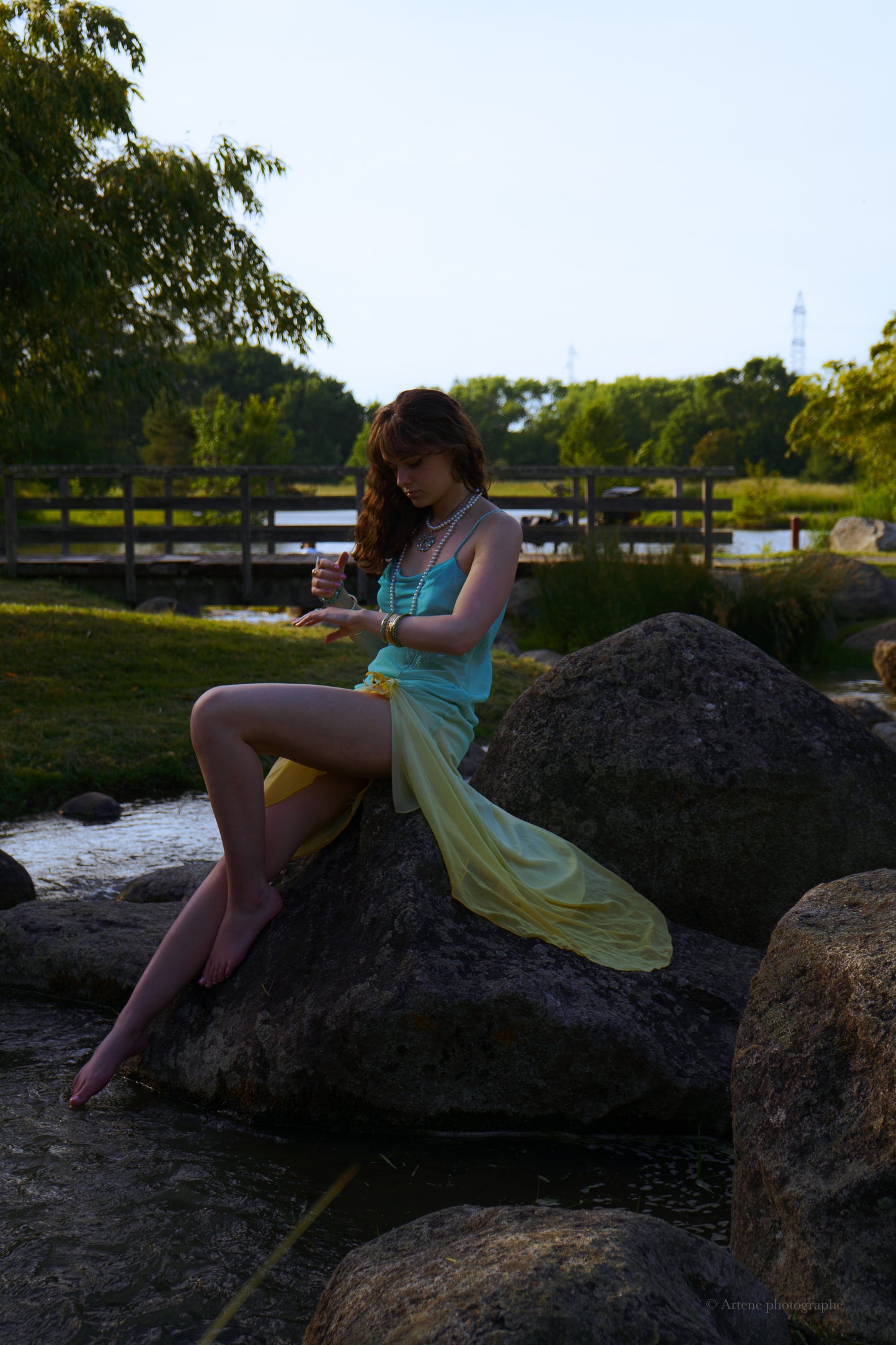 “Cleo” Blue and Yellow Ombré Gown