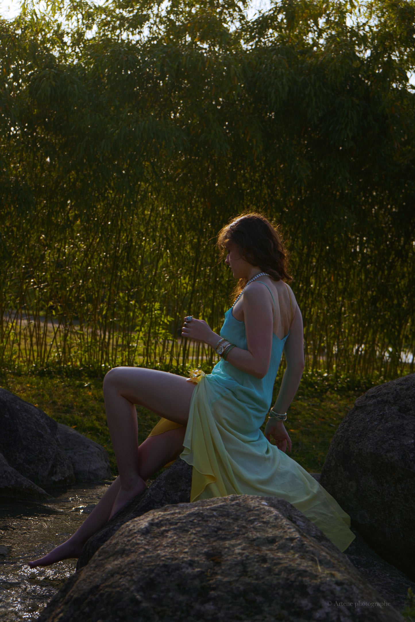“Cleo” Blue and Yellow Ombré Gown