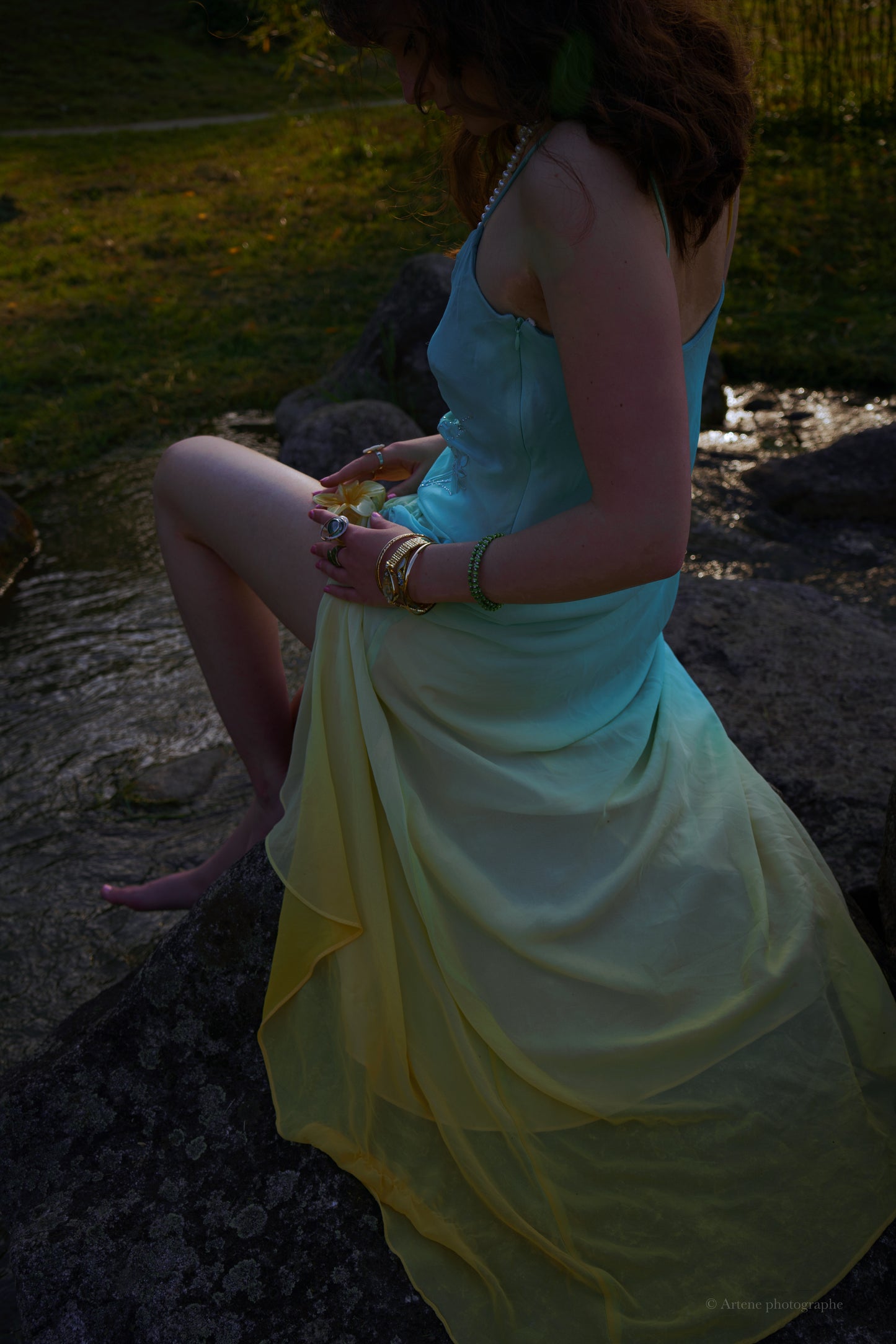 “Cleo” Blue and Yellow Ombré Gown