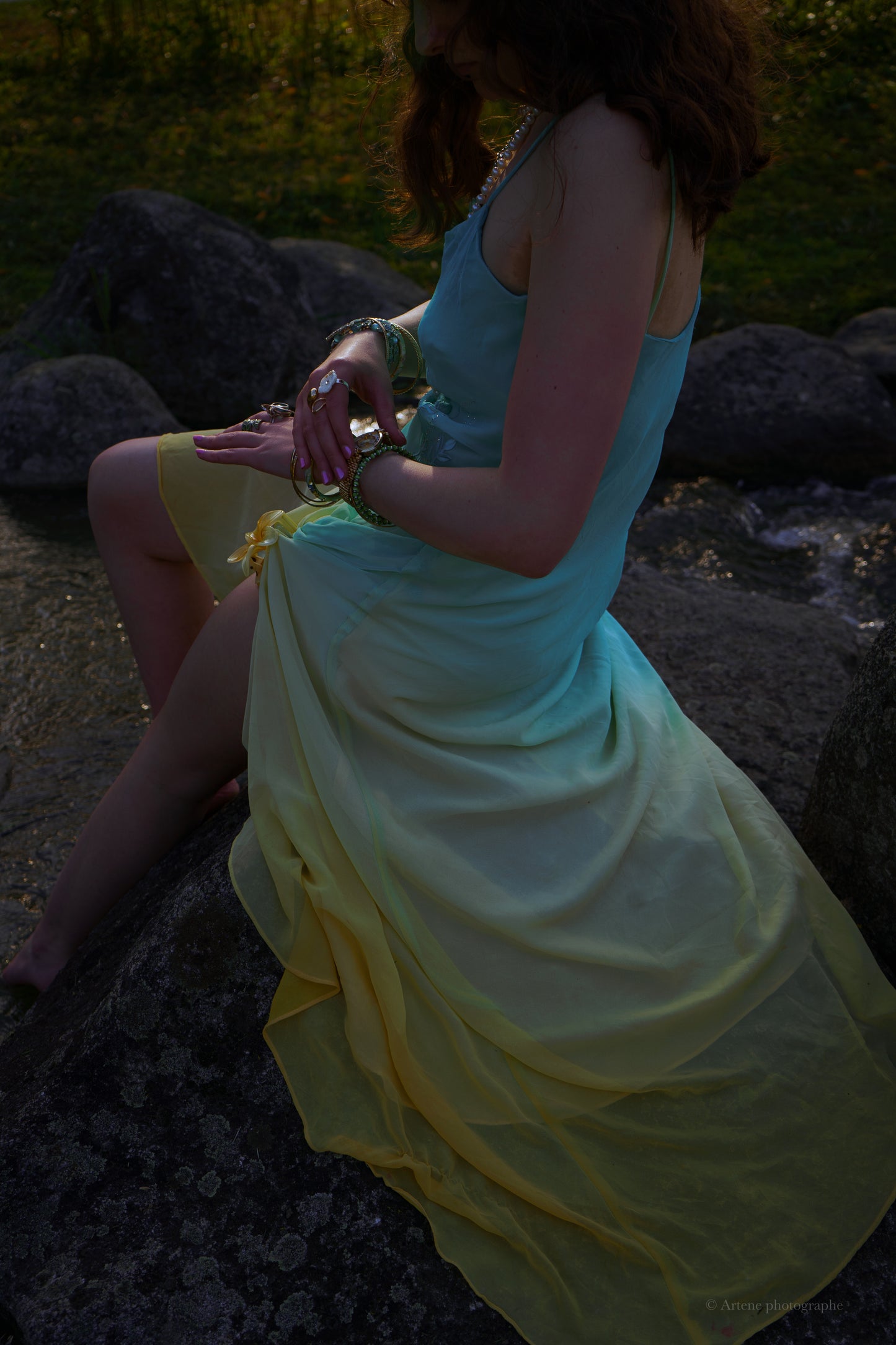 “Cleo” Blue and Yellow Ombré Gown
