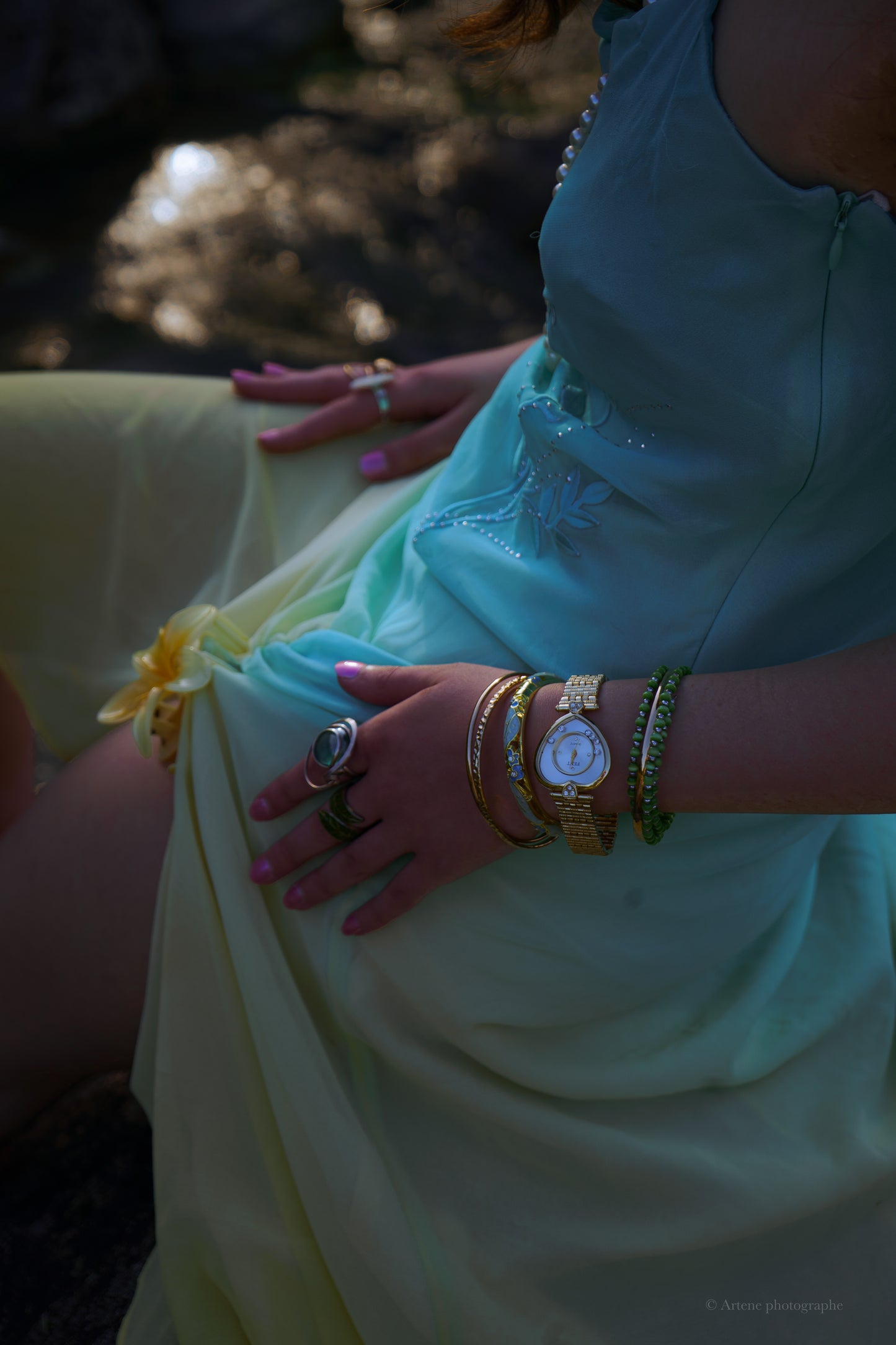 “Cleo” Blue and Yellow Ombré Gown