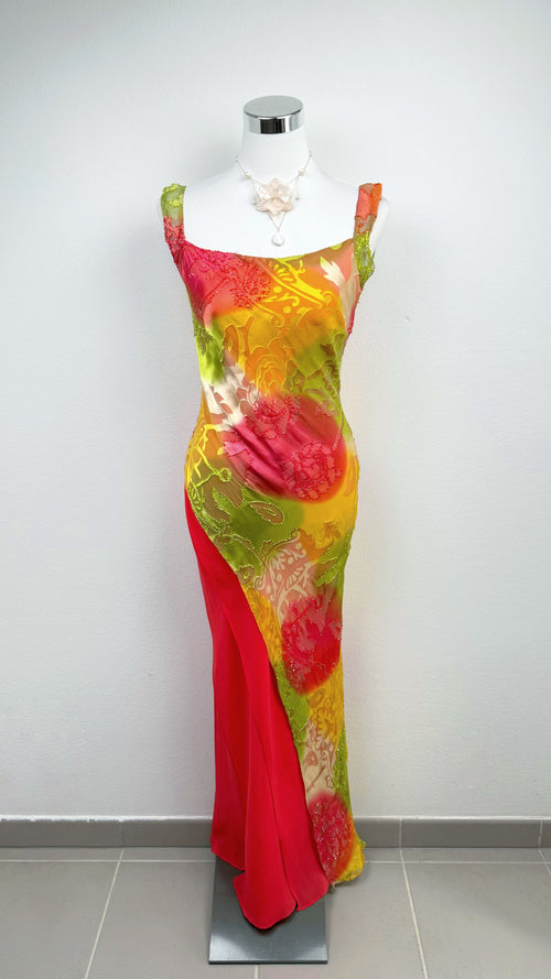 Sunset Bloom Silk Gown