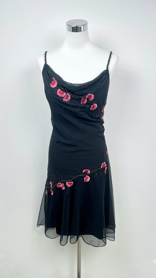 Midnight Blossom Silk Dress