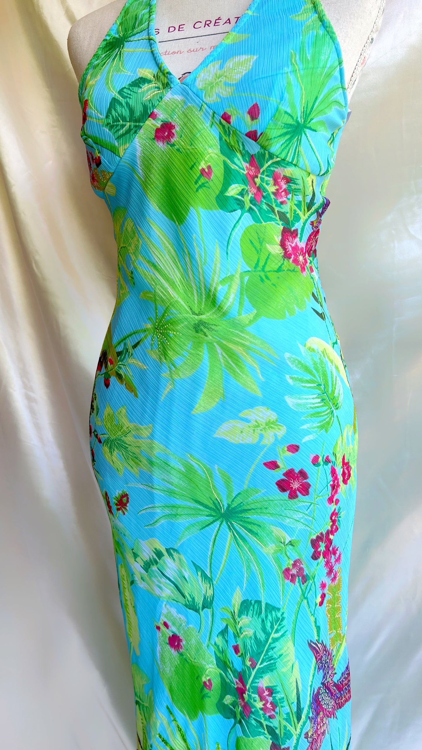 Blue Tropic Dream Derhy Tropical Halter Dress