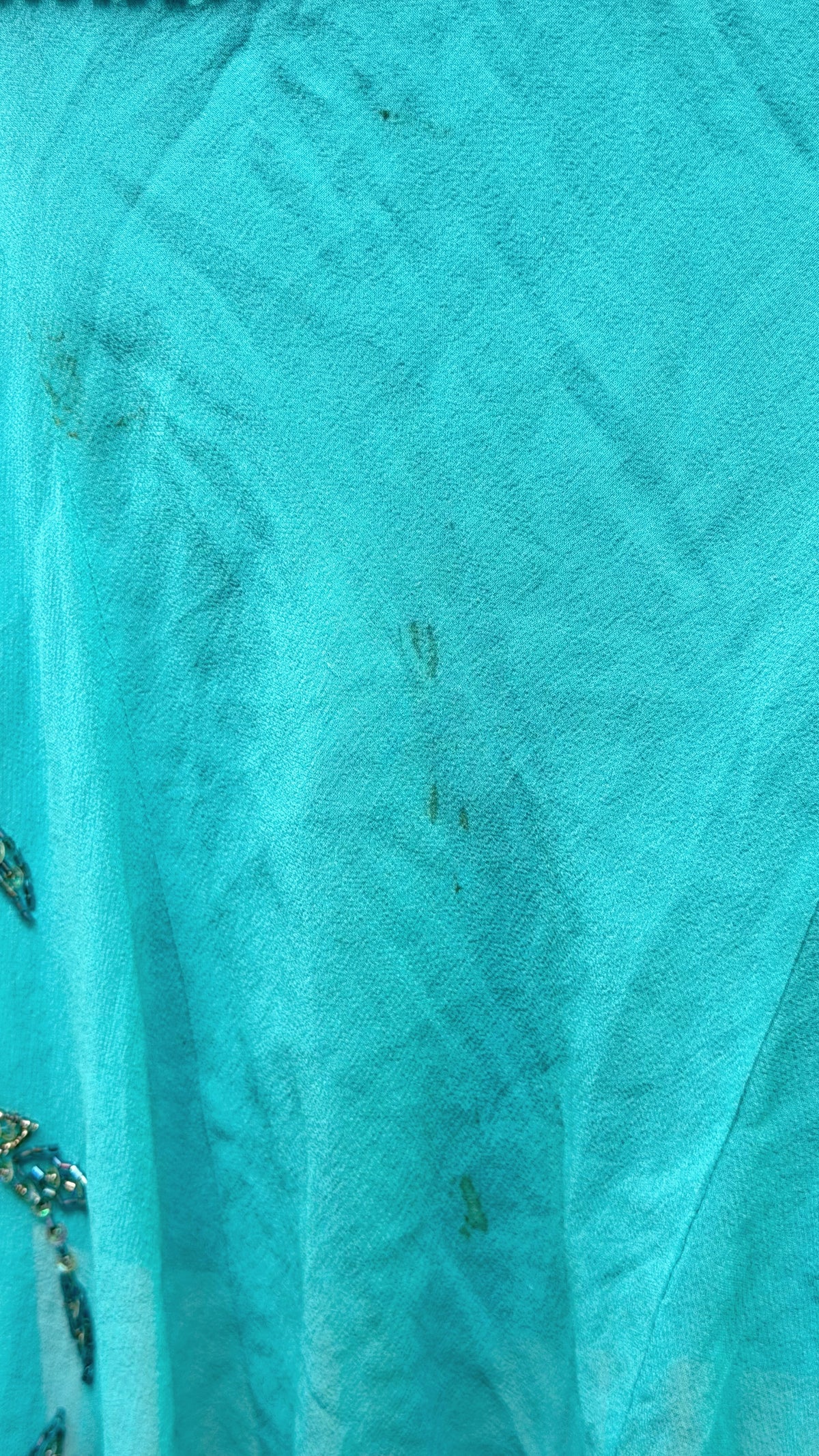Rare Sue Wong Turquoise Hand-Beaded Silk