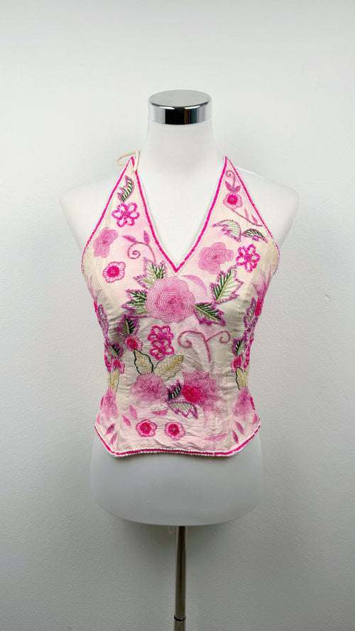 Aftershock Rosé Bloom Silk Halter Top