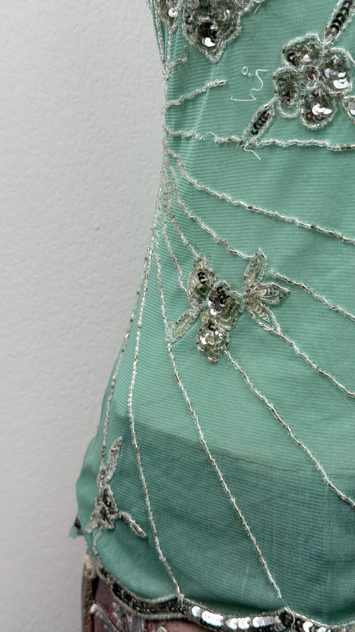 Seafoam Butterfly Beaded Top