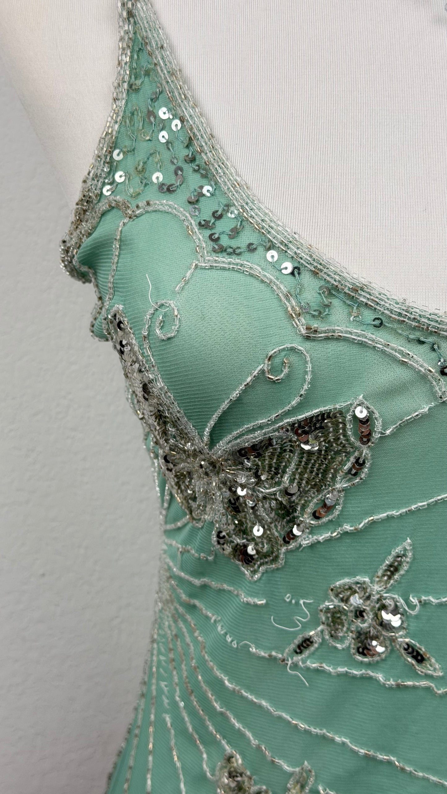 Seafoam Butterfly Beaded Top