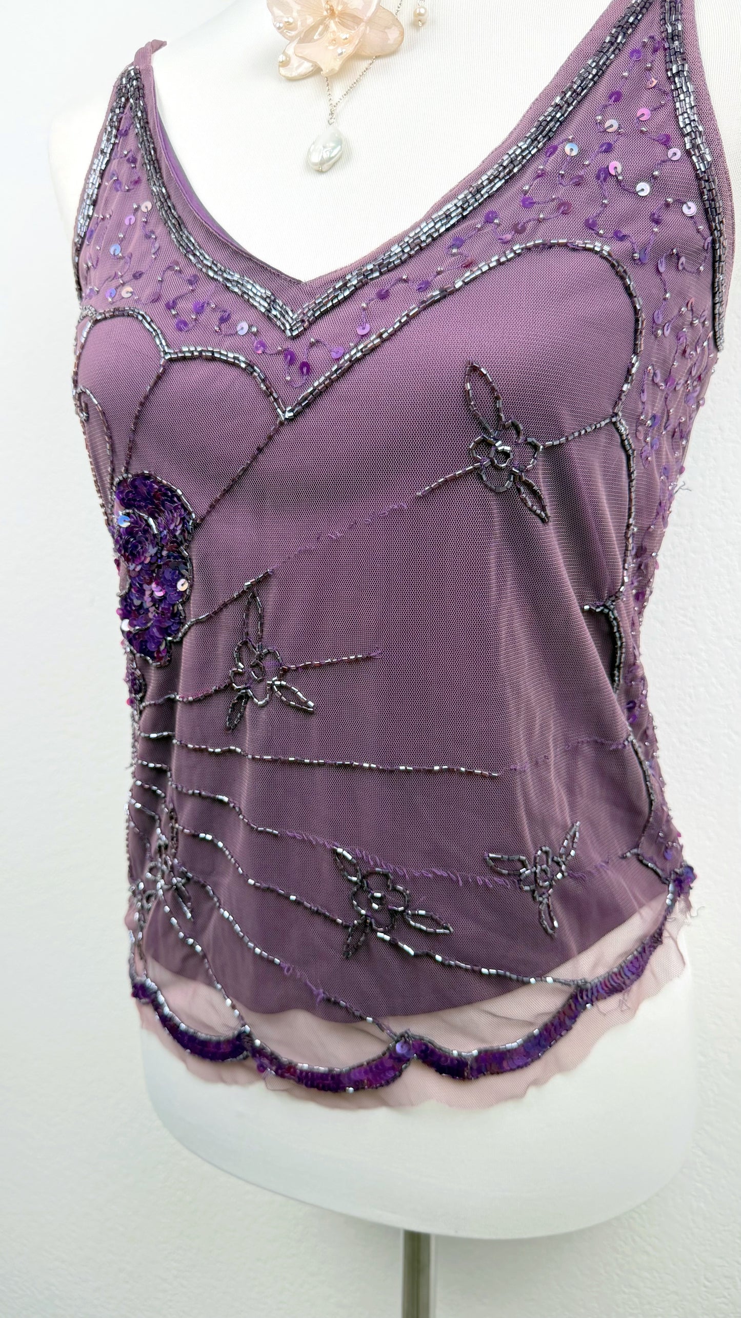Midnight Butterfly Beaded Top