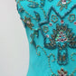 Rare Sue Wong Turquoise Hand-Beaded Silk