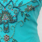 Rare Sue Wong Turquoise Hand-Beaded Silk