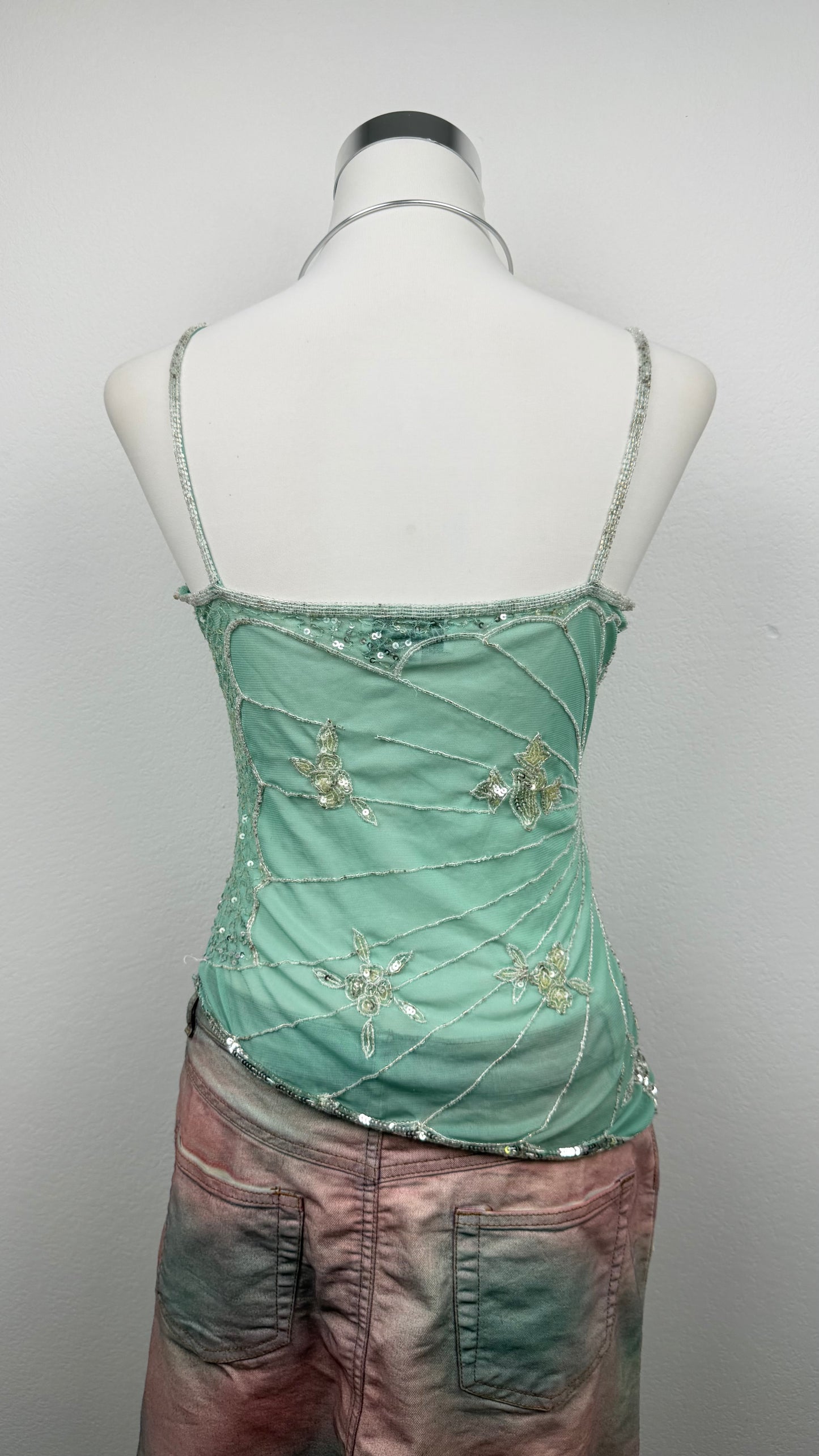 Seafoam Butterfly Beaded Top