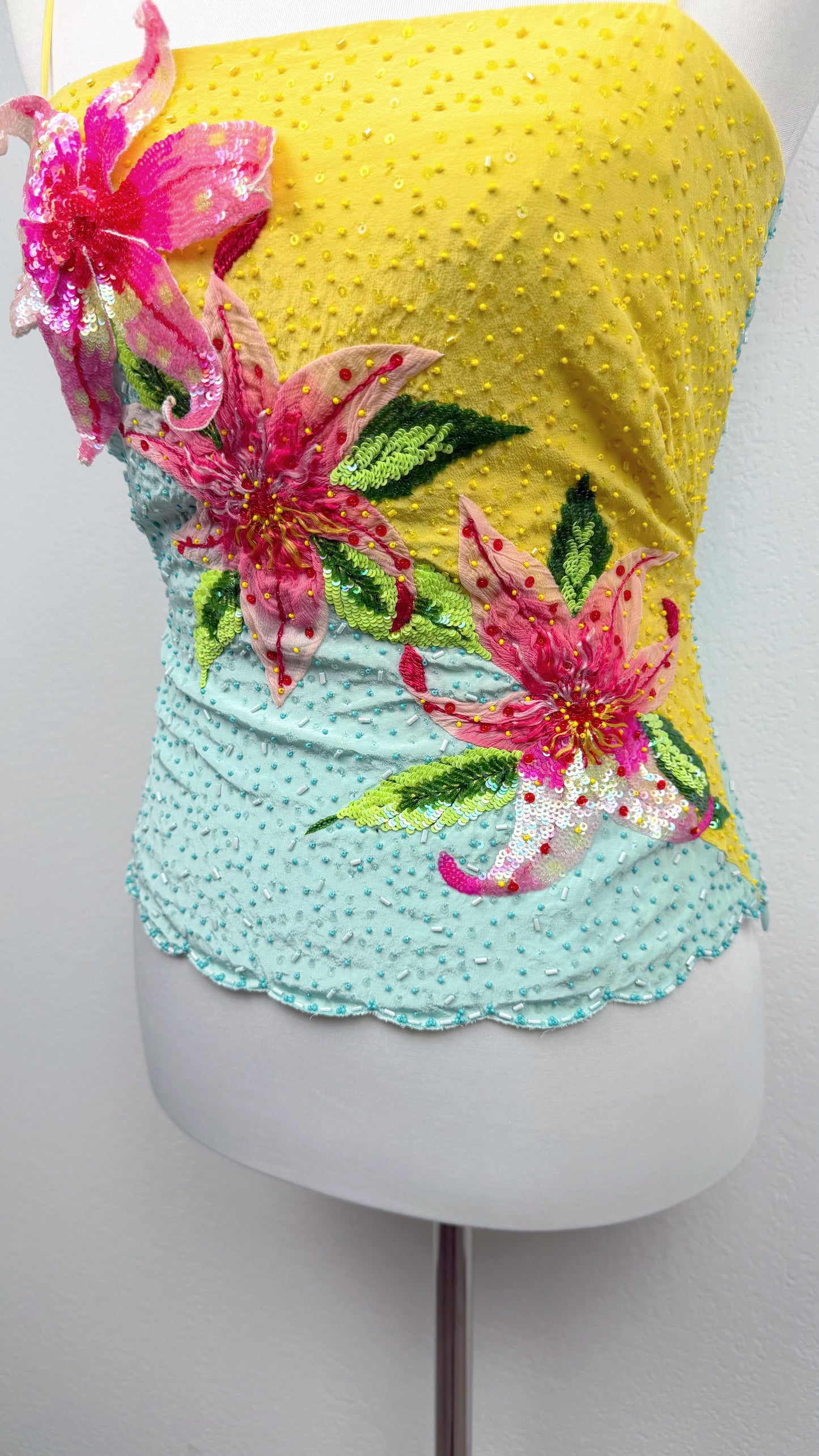 Blumarine SS02 Tropical Lily Beaded Top