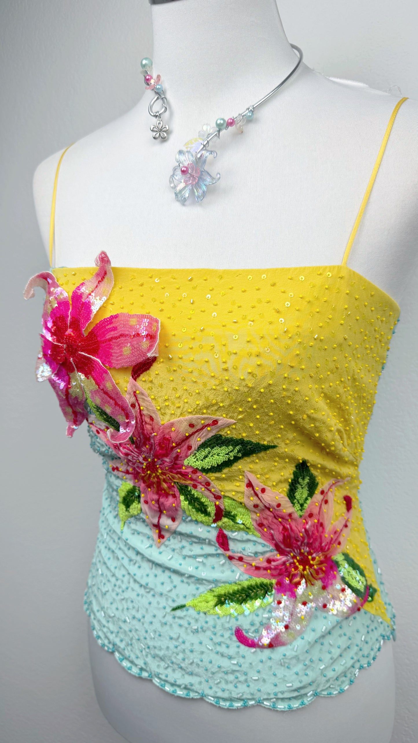 Blumarine SS02 Tropical Lily Beaded Top