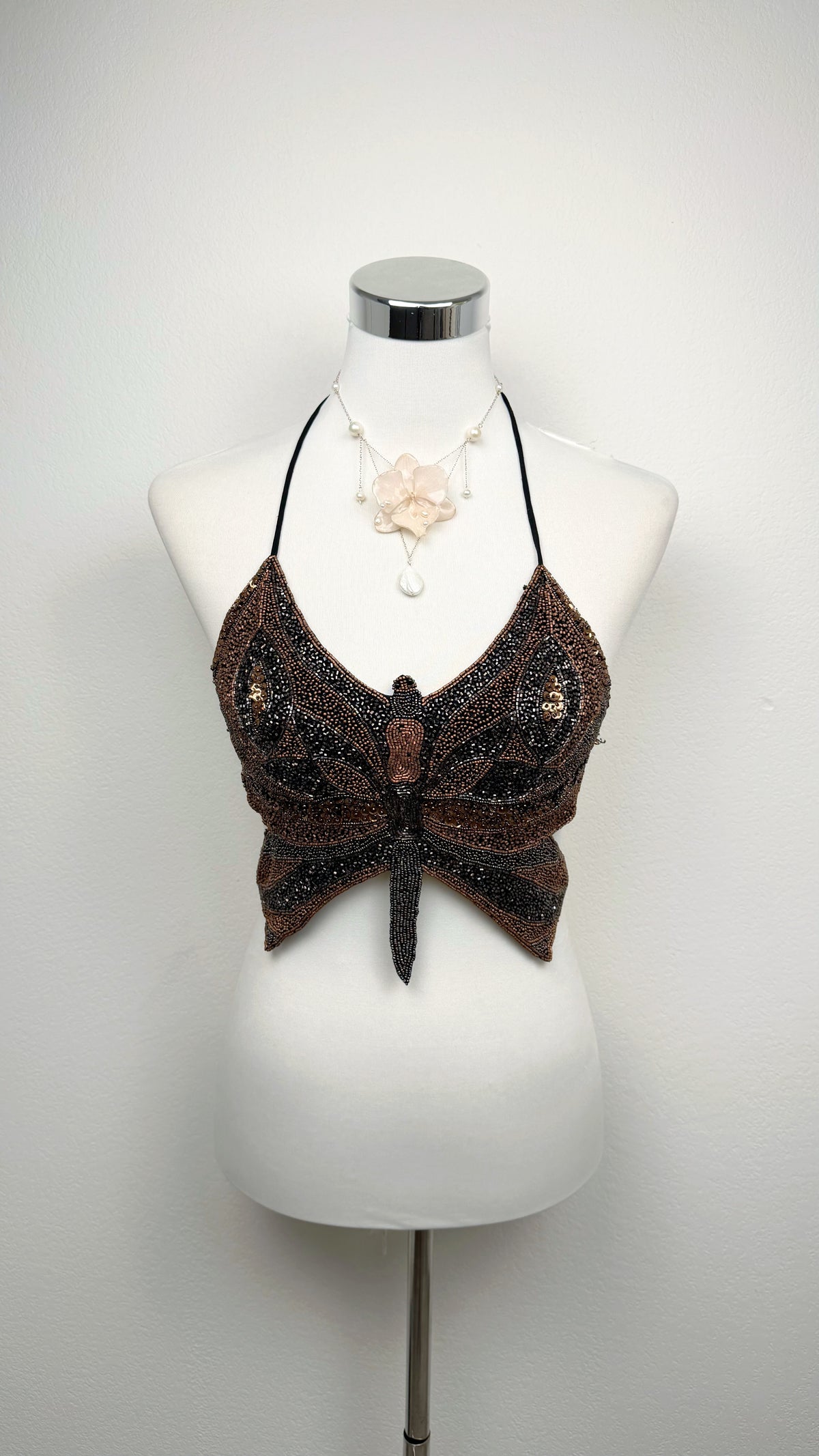 The Midnight Monarch Silk Butterfly Top