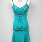 Rare Sue Wong Turquoise Hand-Beaded Silk