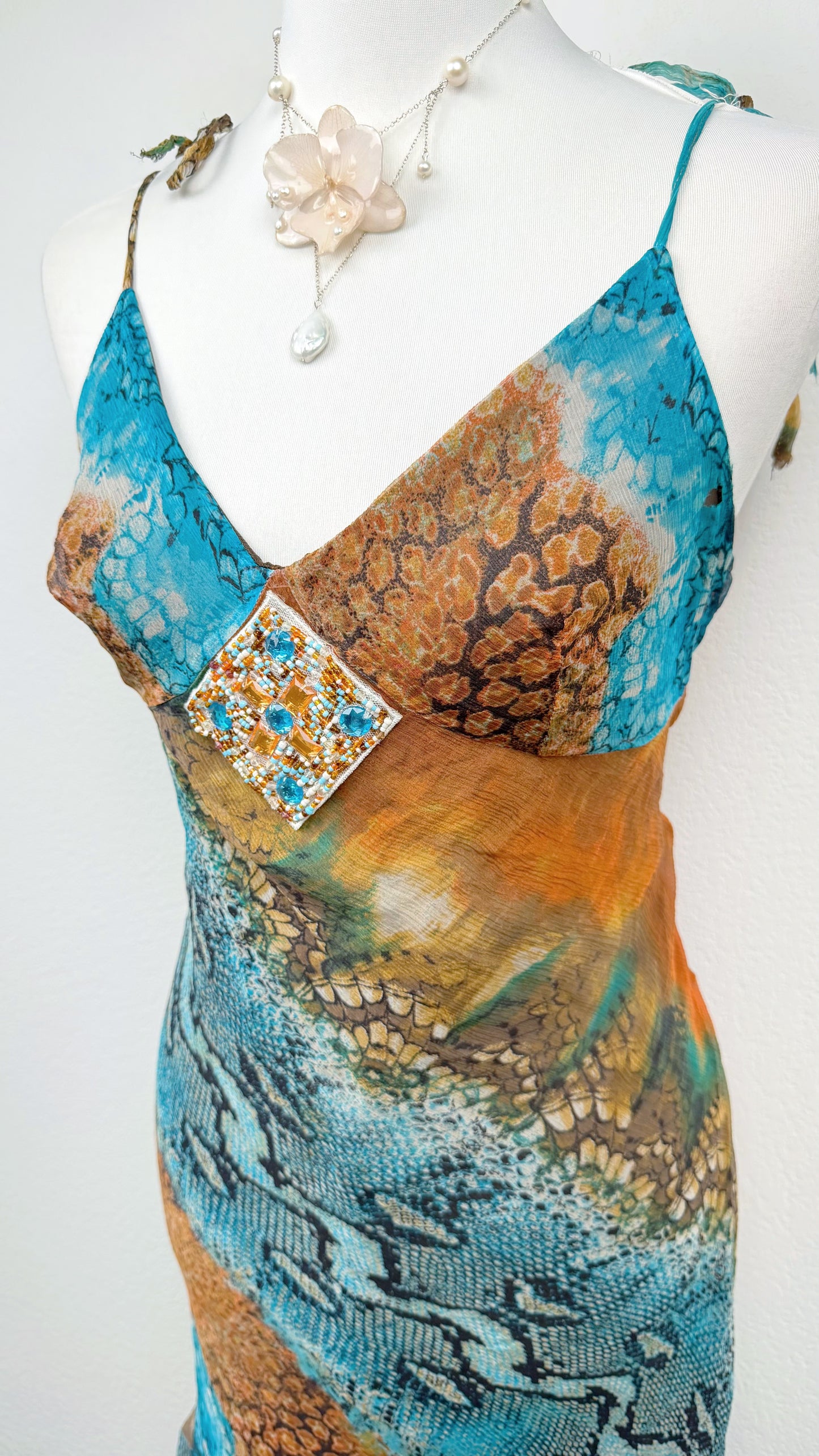 Aquamarine Serpent Silk Dress