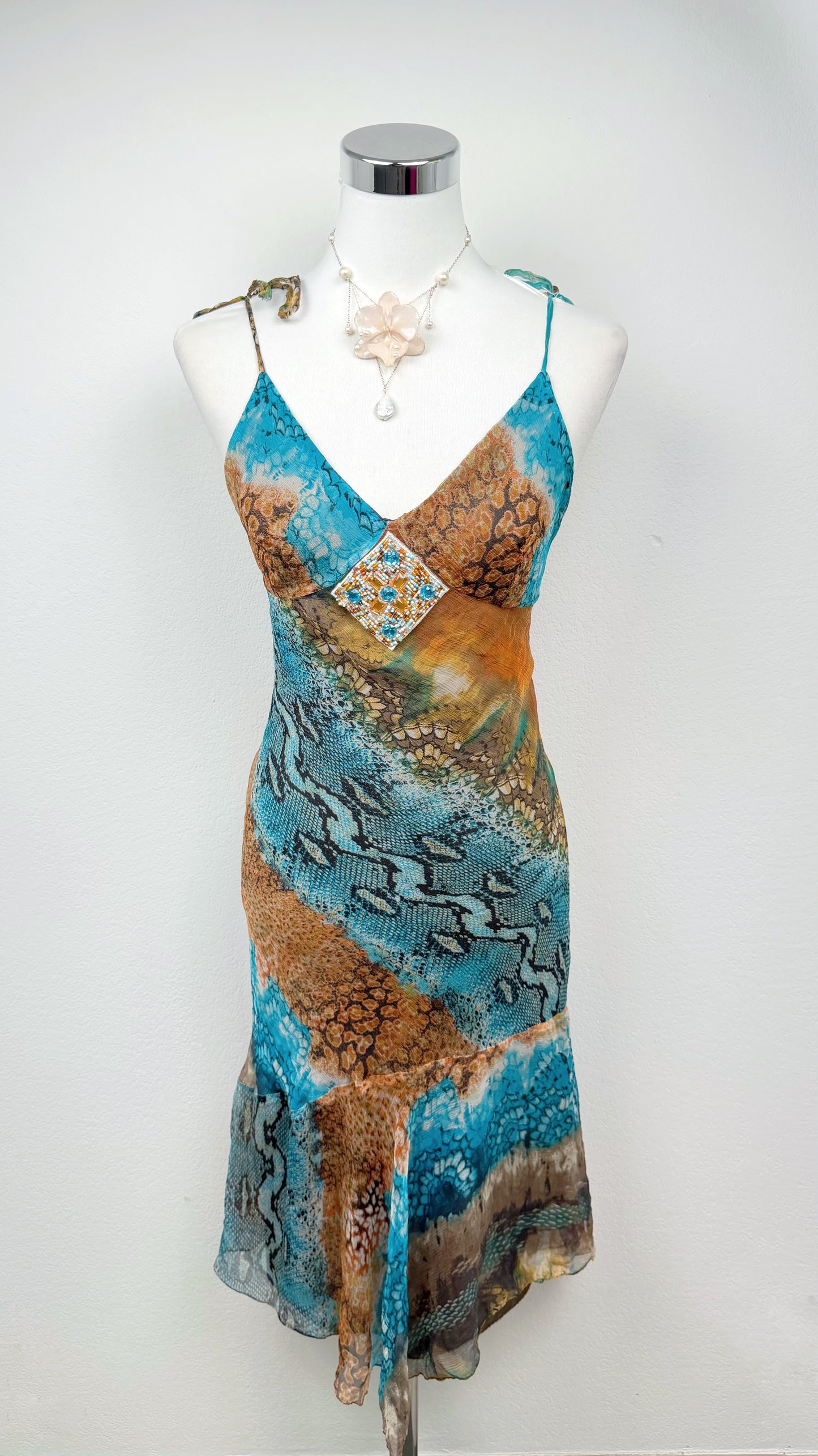 Aquamarine Serpent Silk Dress
