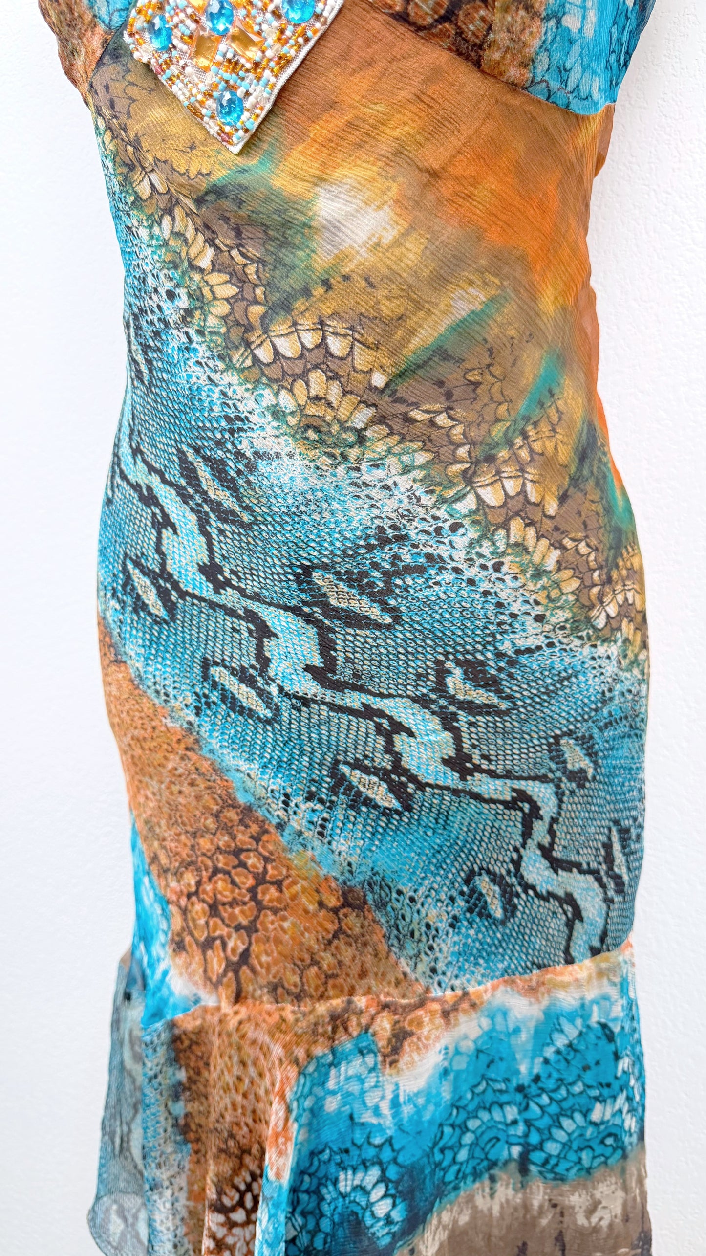 Aquamarine Serpent Silk Dress