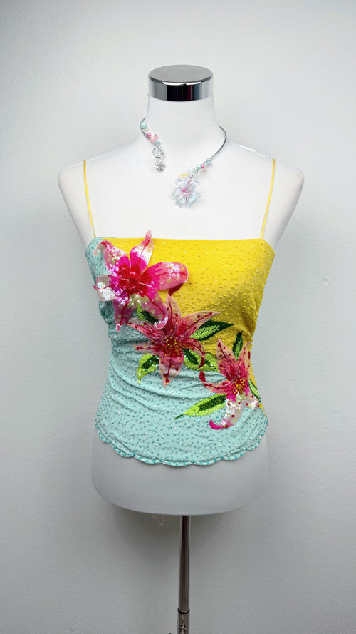 Blumarine SS02 Tropical Lily Beaded Top