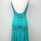 Rare Sue Wong Turquoise Hand-Beaded Silk