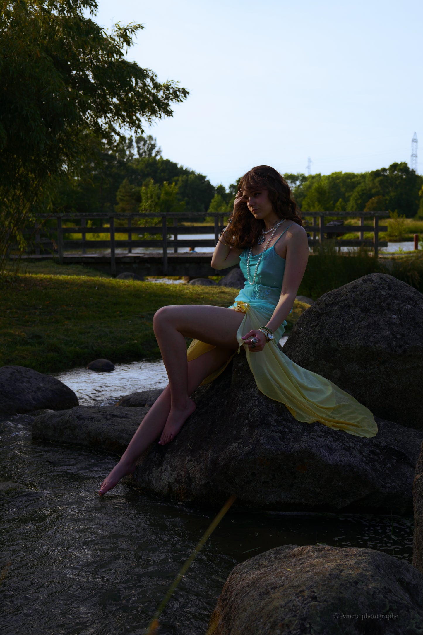 “Cleo” Blue and Yellow Ombré Gown