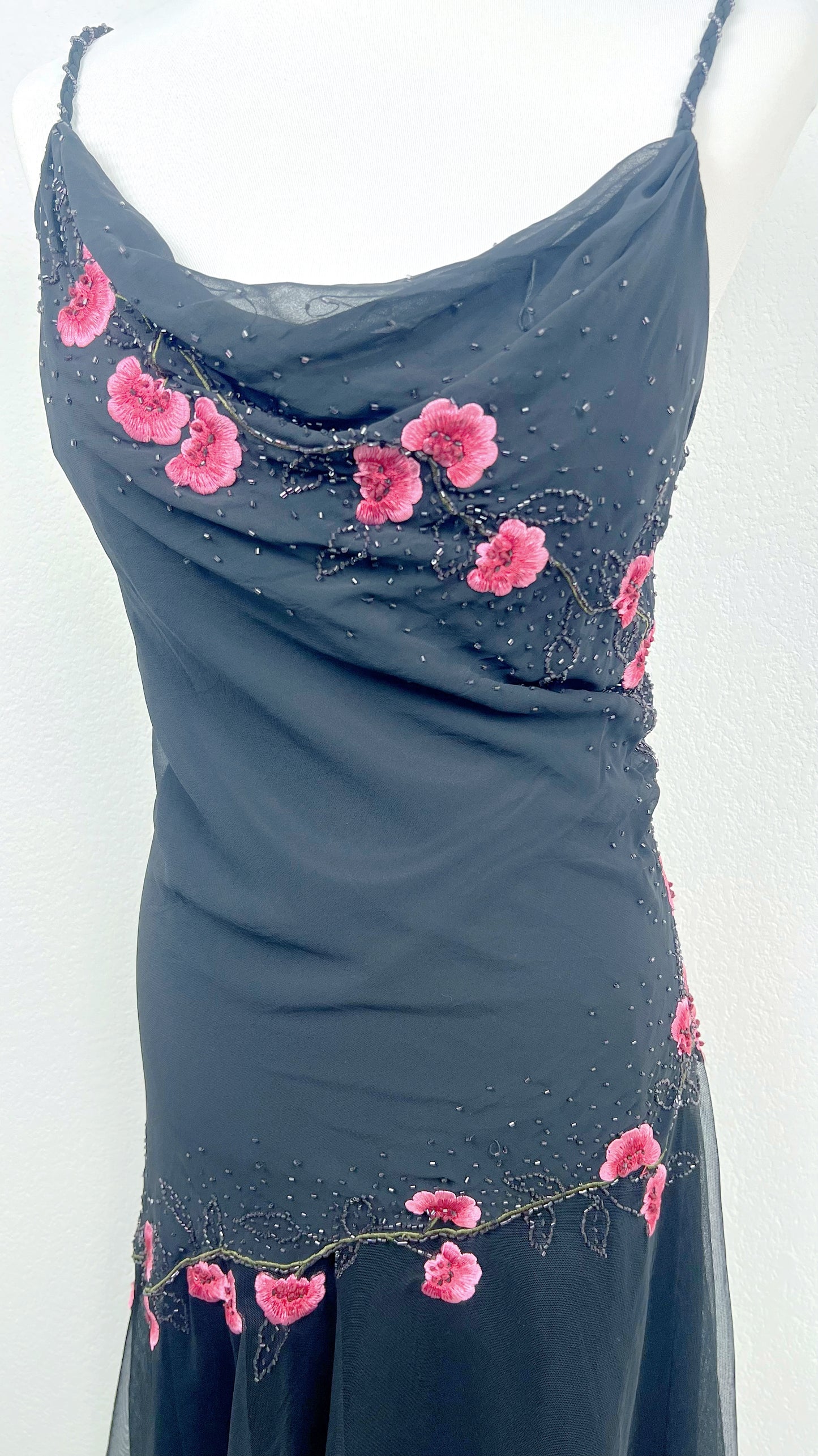 Midnight Blossom Silk Dress