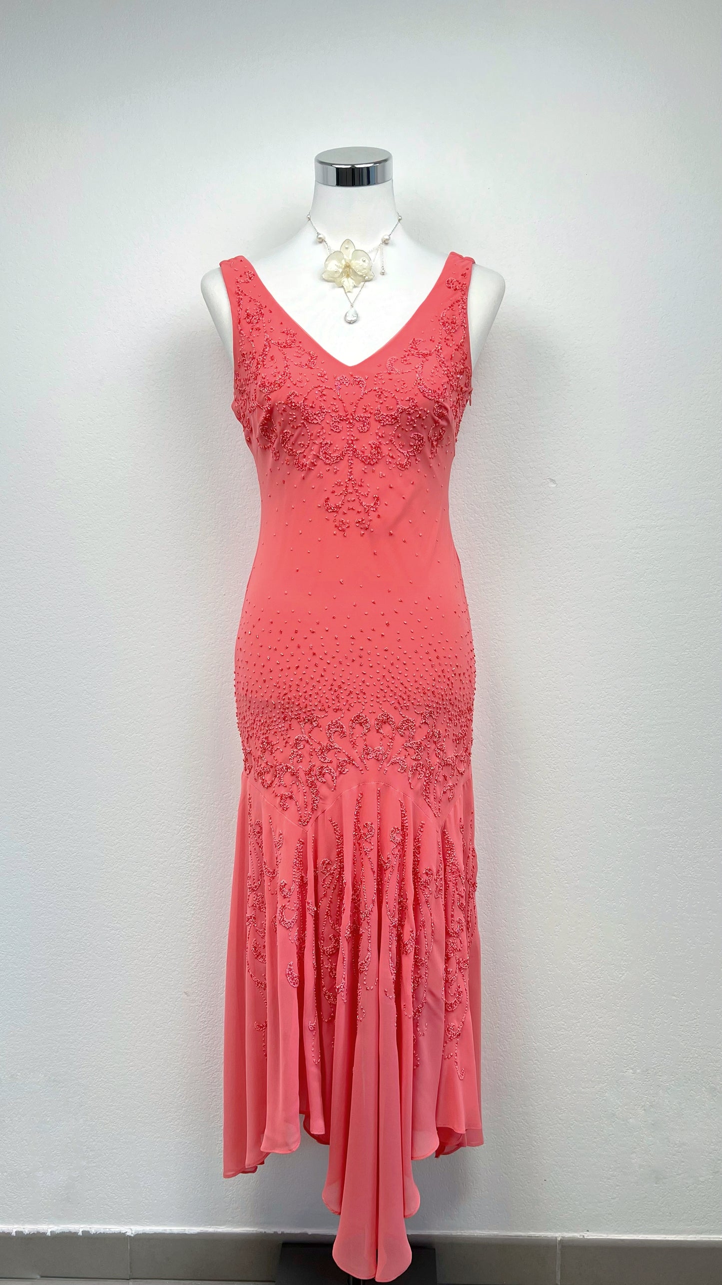 Coral Whisper Silk Dress