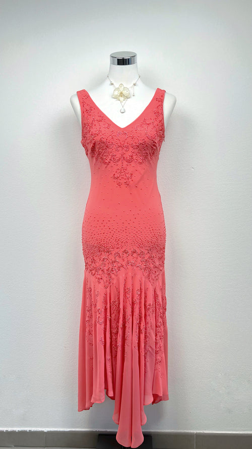 Coral Whisper Silk Dress