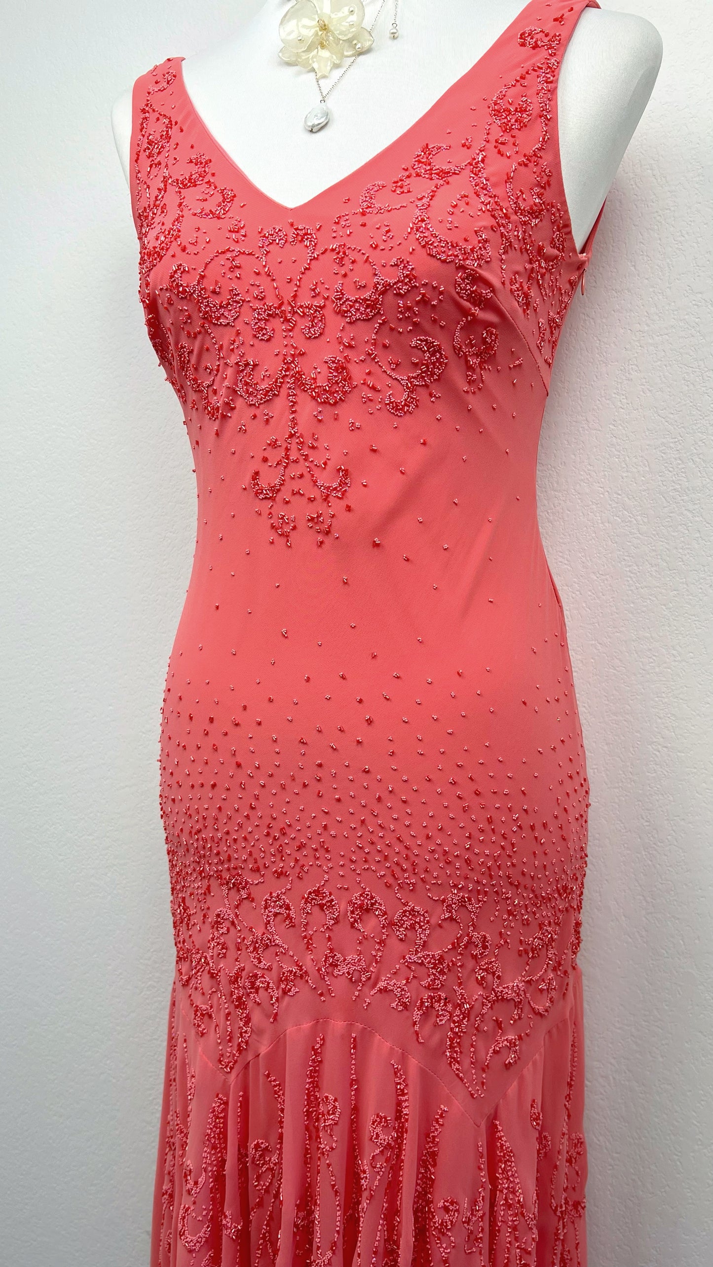Coral Whisper Silk Dress