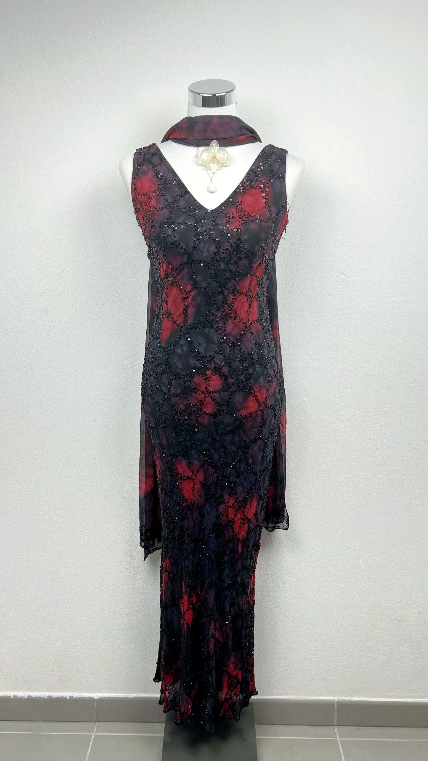 Crimson Noir Beaded Gown