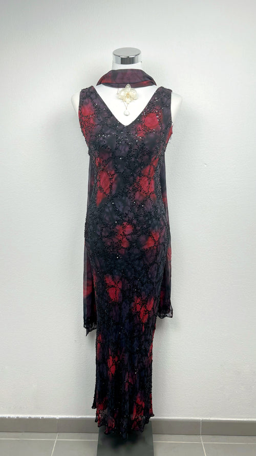 Crimson Noir Beaded Gown