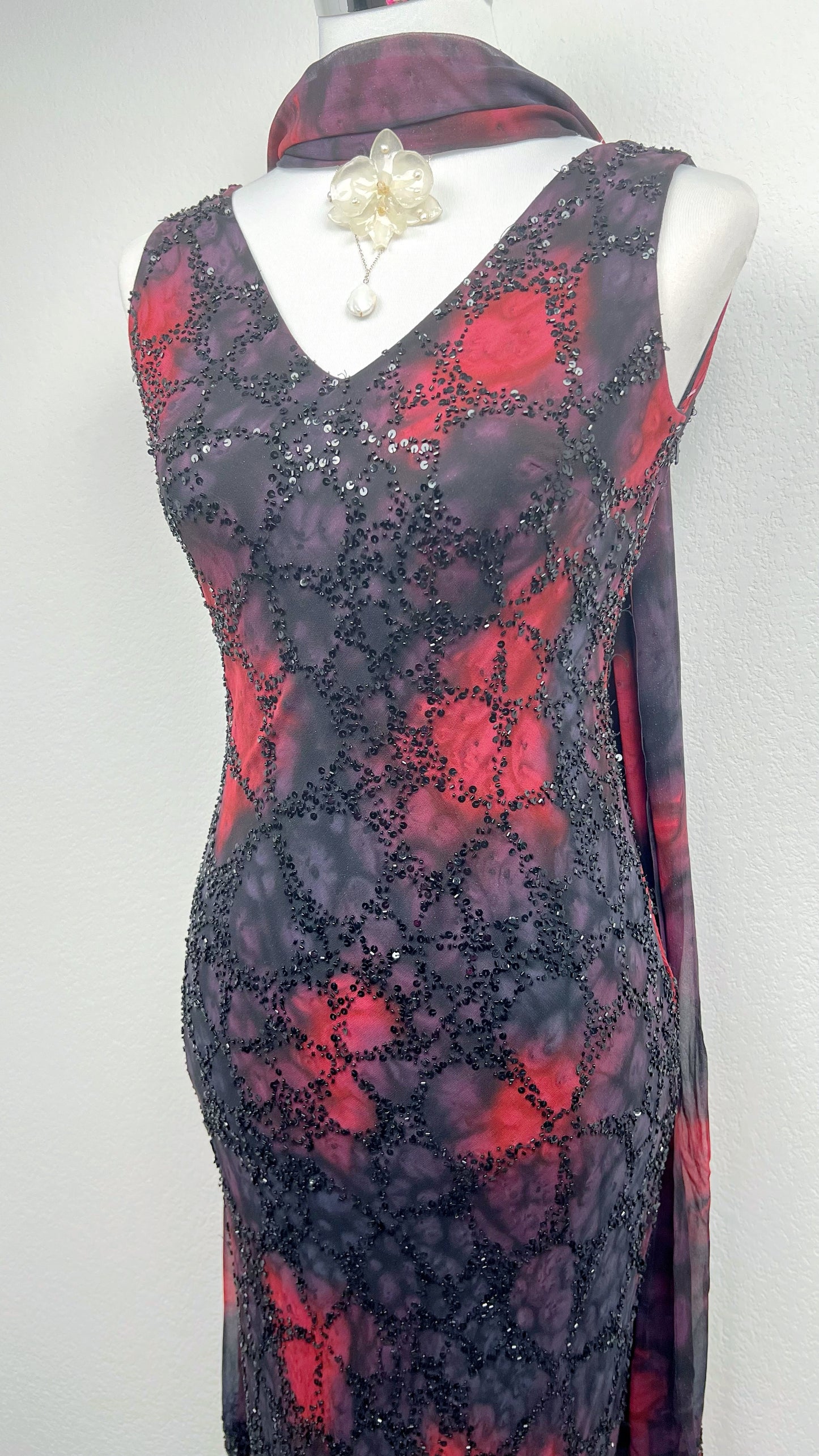 Crimson Noir Beaded Gown