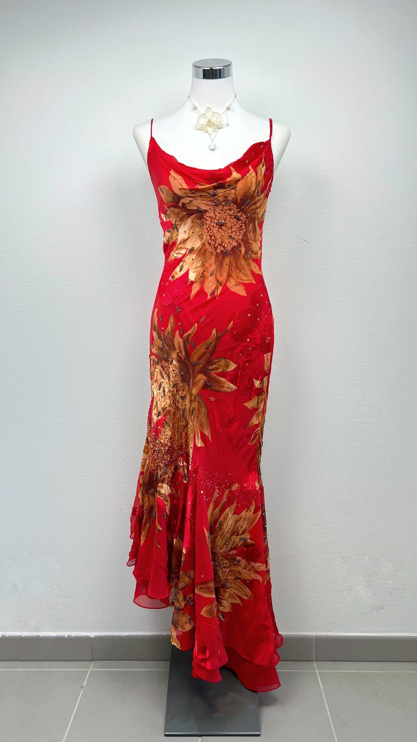 Crimson Sunflower Silk Gown