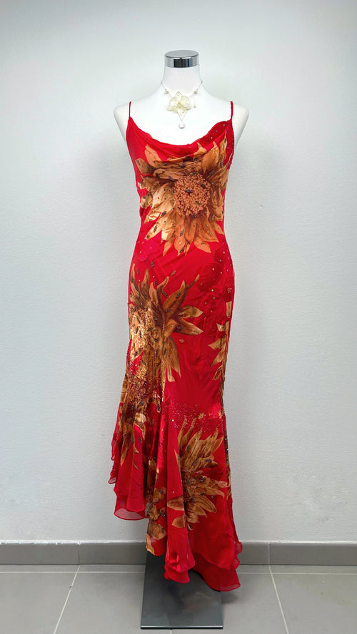 Crimson Sunflower Silk Gown