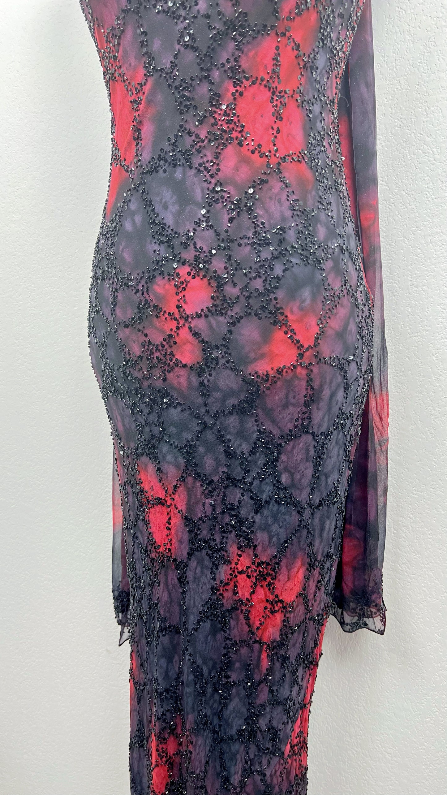 Crimson Noir Beaded Gown