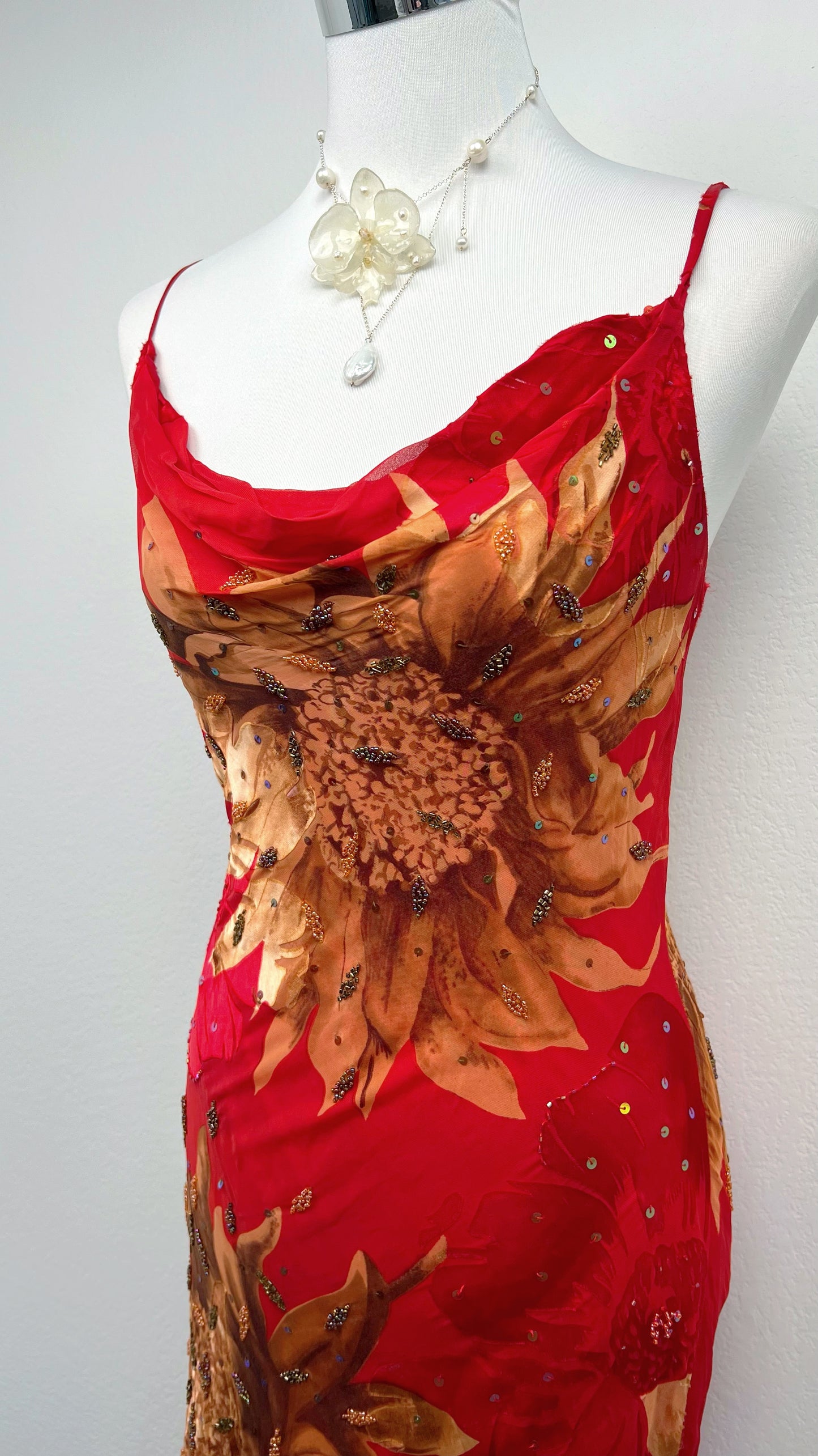 Crimson Sunflower Silk Gown