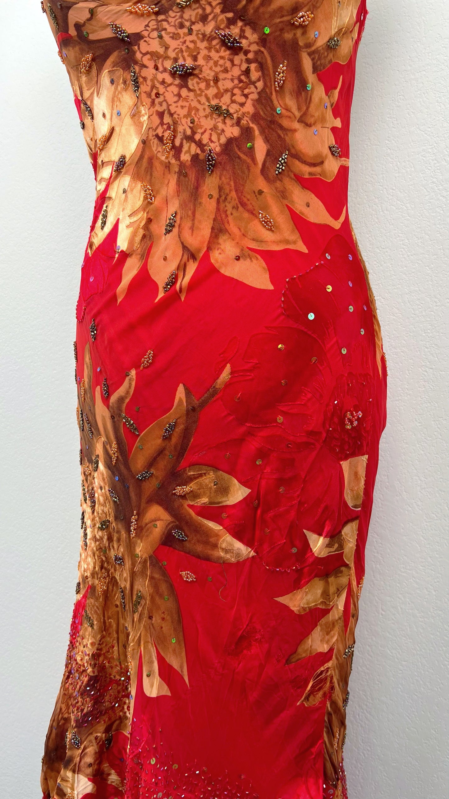 Crimson Sunflower Silk Gown