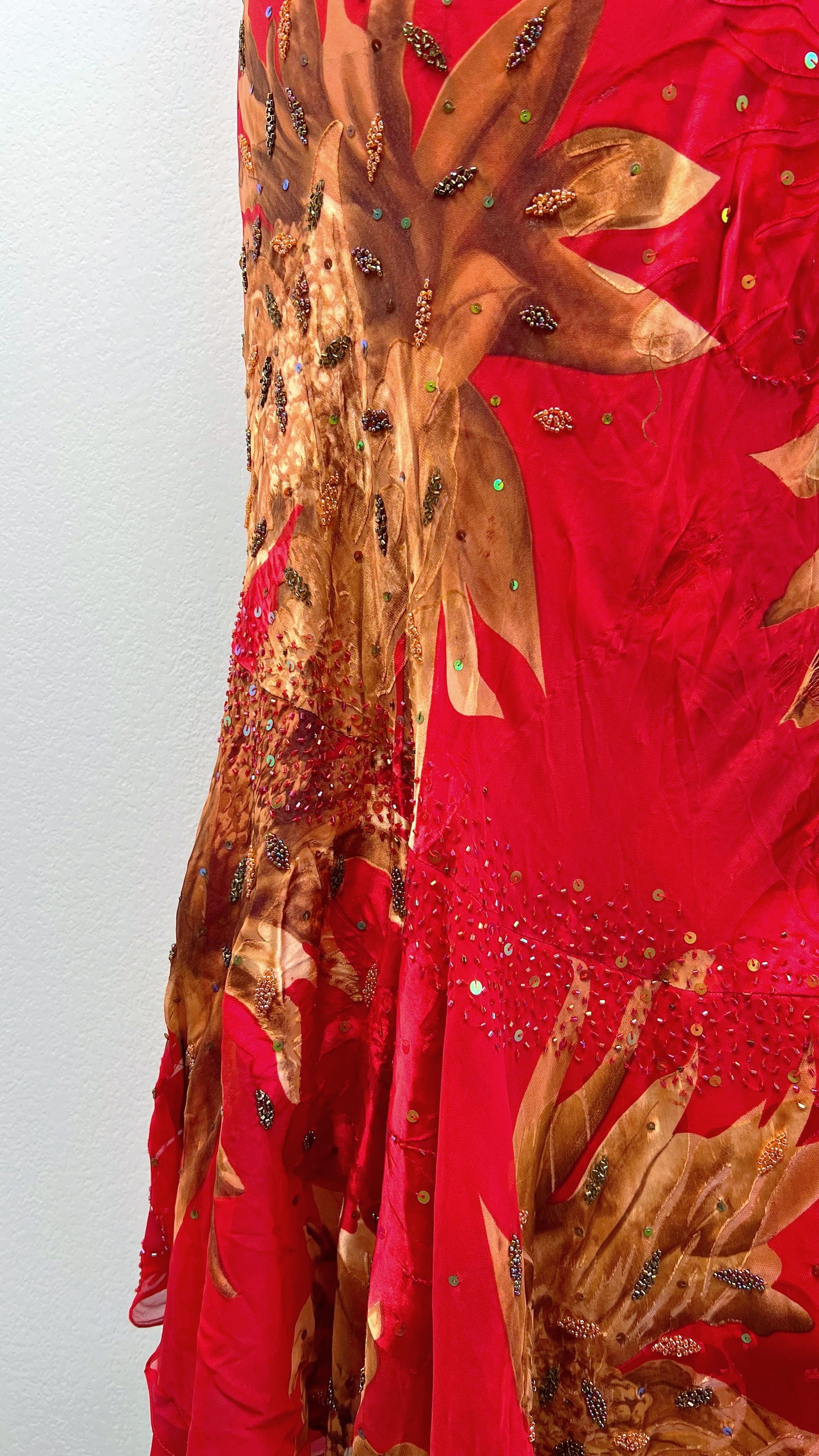 Crimson Sunflower Silk Gown