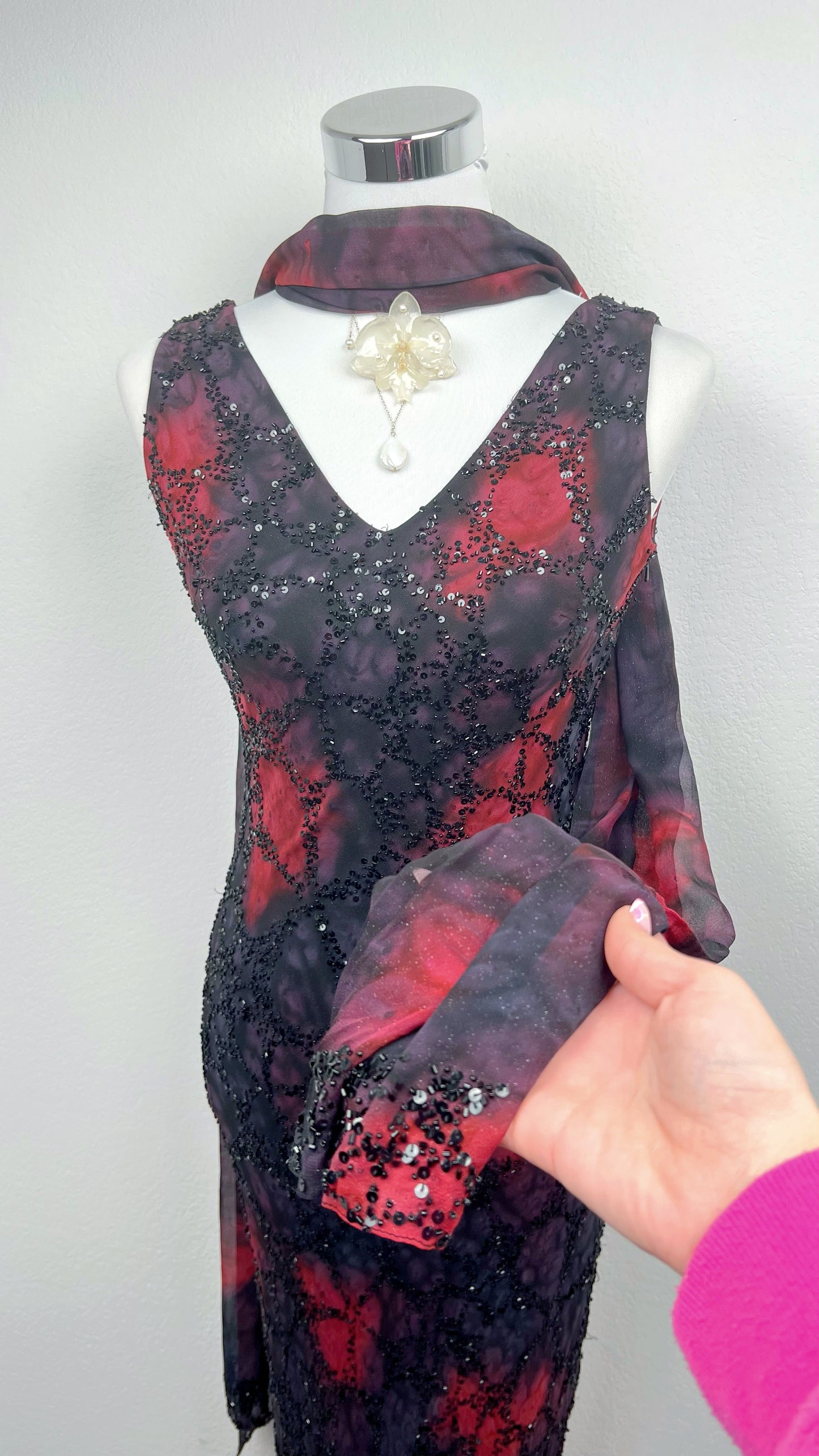 Crimson Noir Beaded Gown