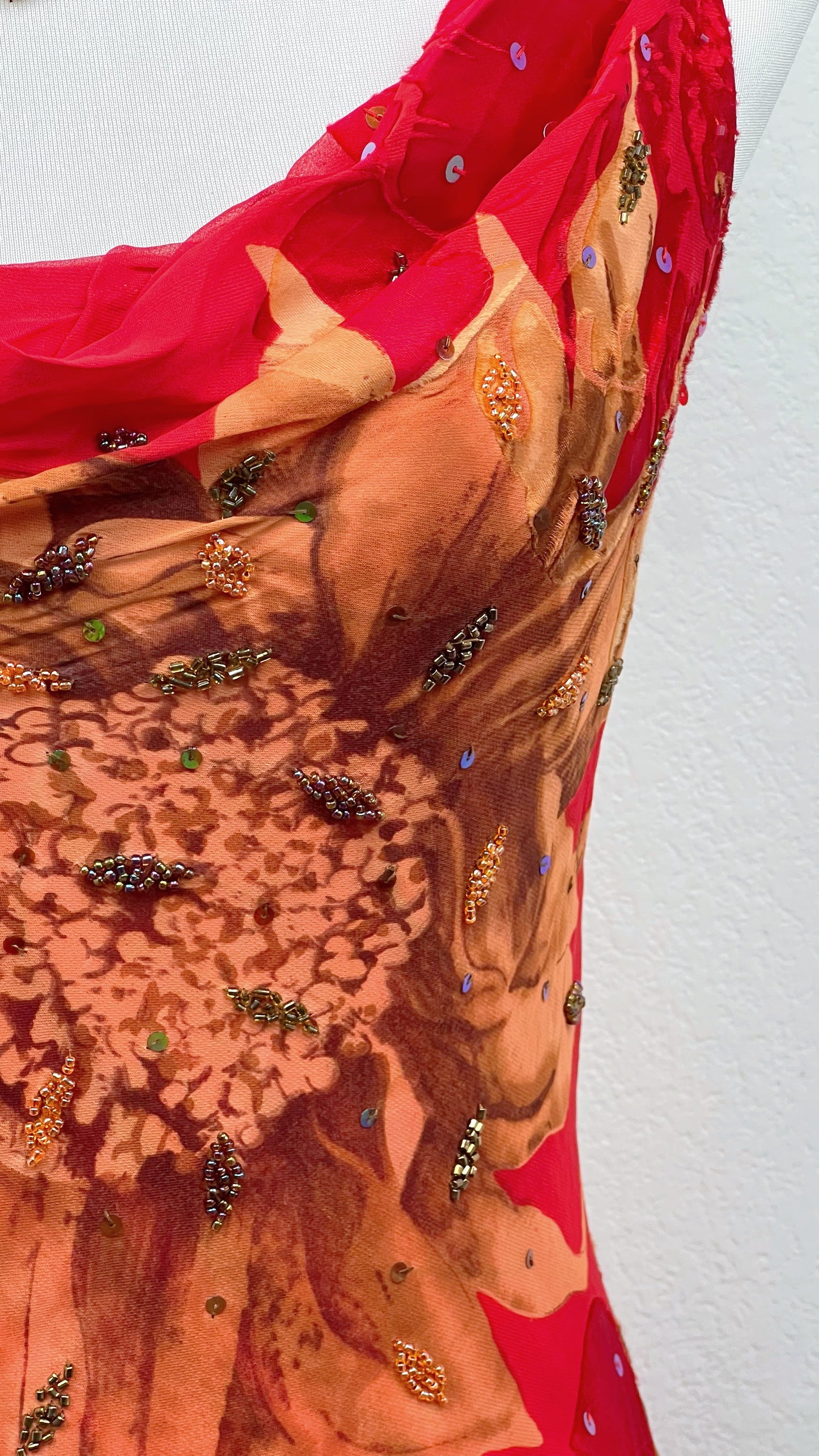 Crimson Sunflower Silk Gown