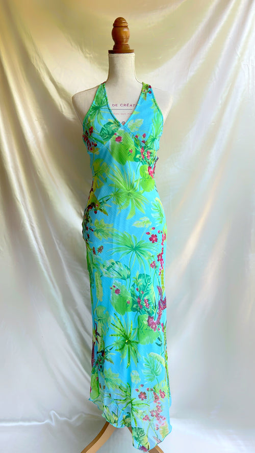 Blue Tropic Dream Derhy Tropical Halter Dress