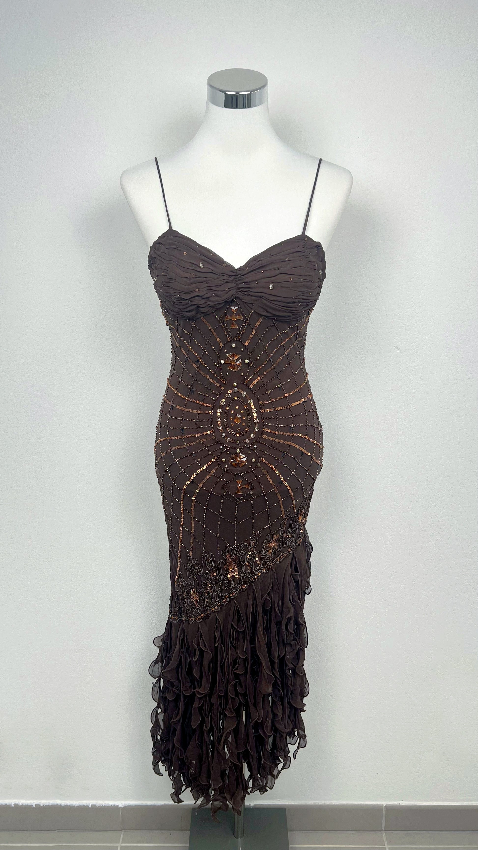 sue wong brown dress Sue Wong Dress hand Beaded Evening Gown Brown gold mini Sz 6 fits 4 short G7