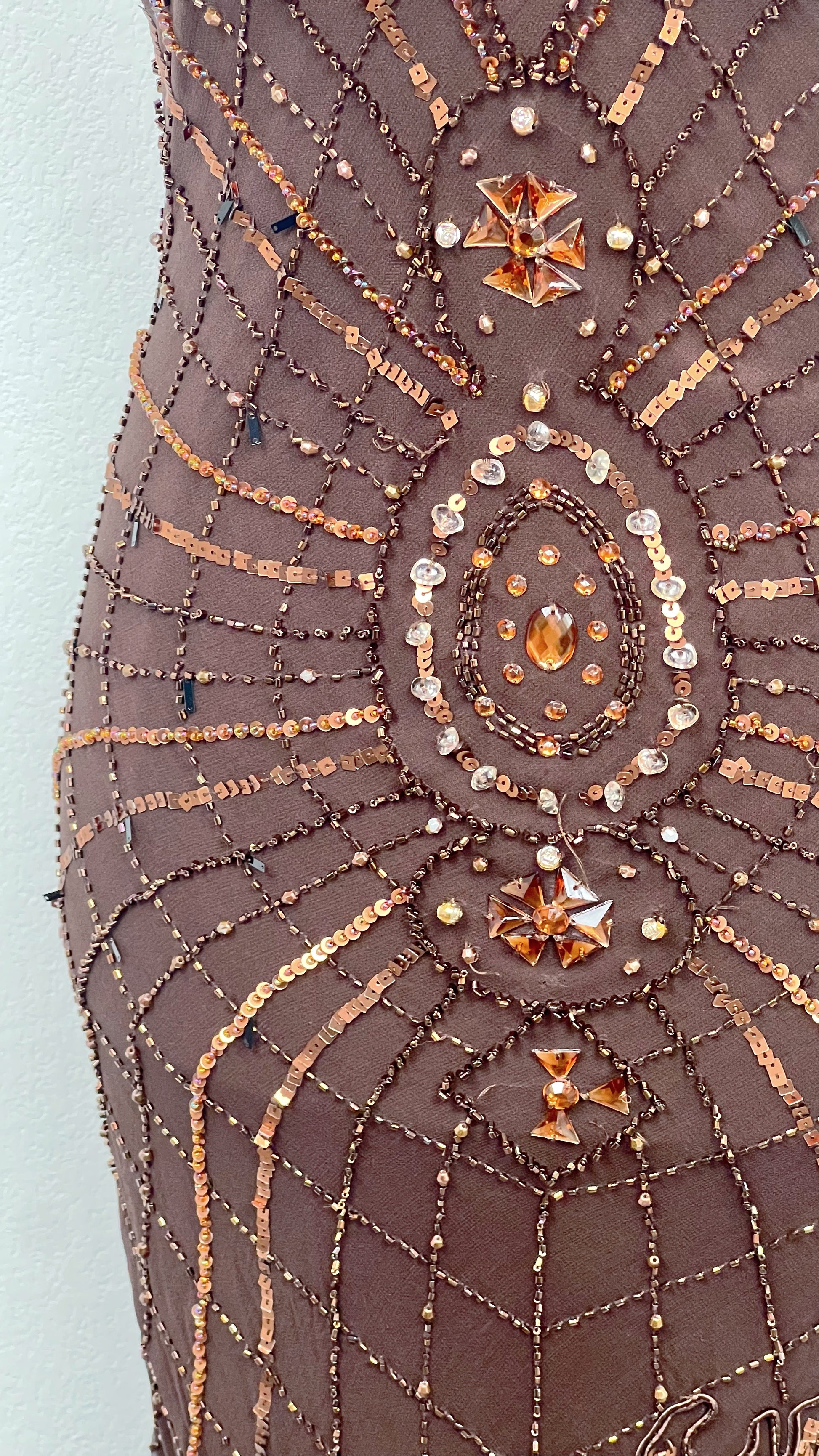 sue wong brown dress Sue Wong Silk Brown Sequin Mini Dress
