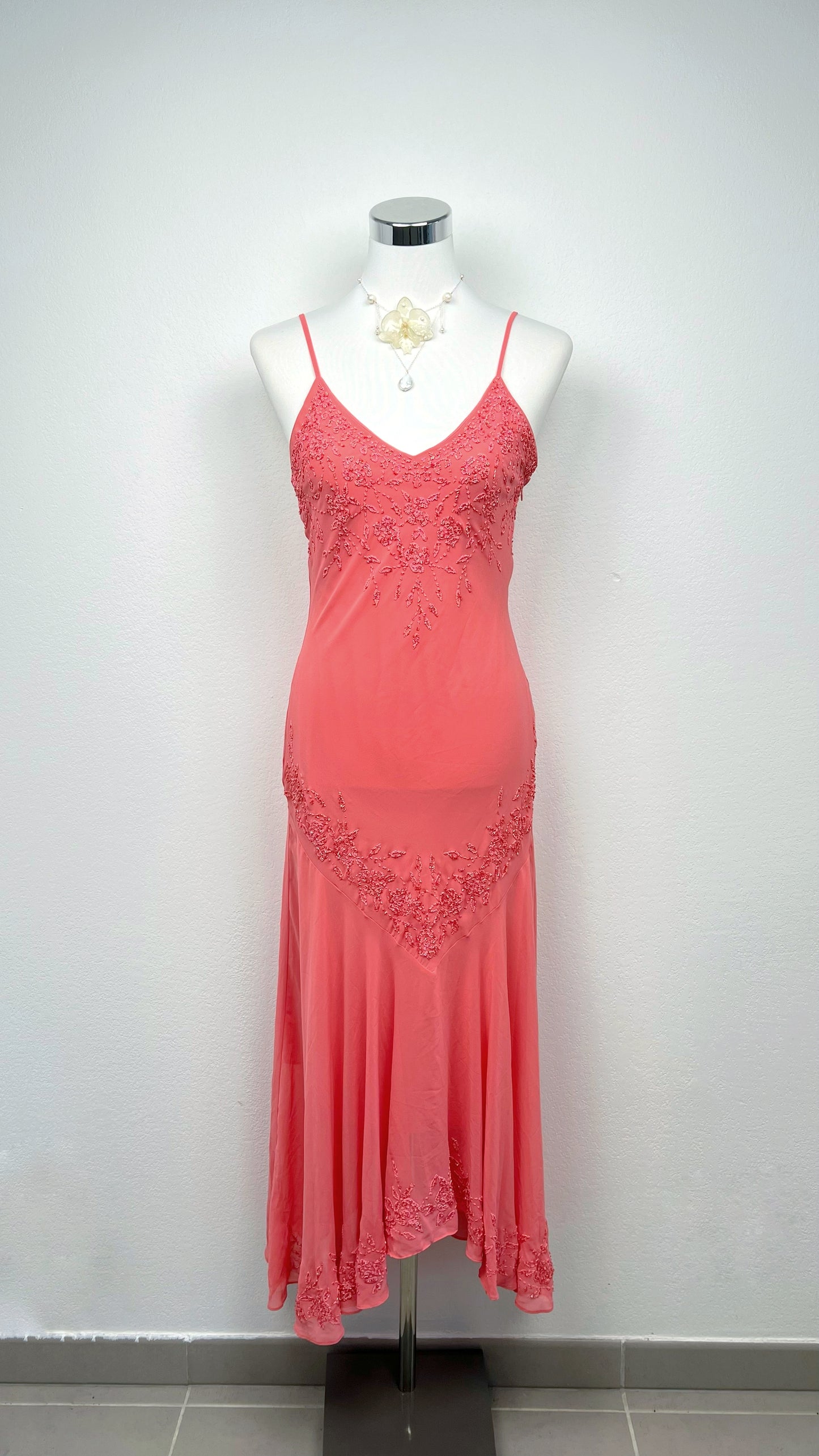Coral Blossom Silk Gown
