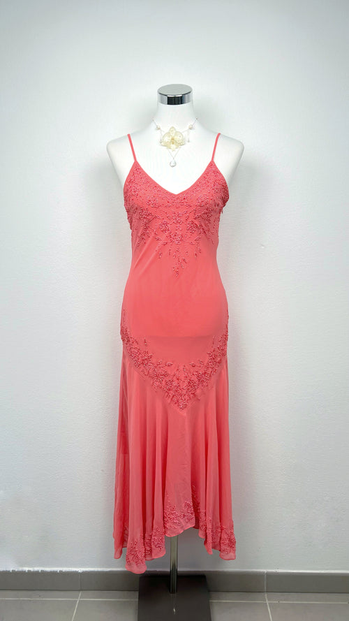 Coral Blossom Silk Gown