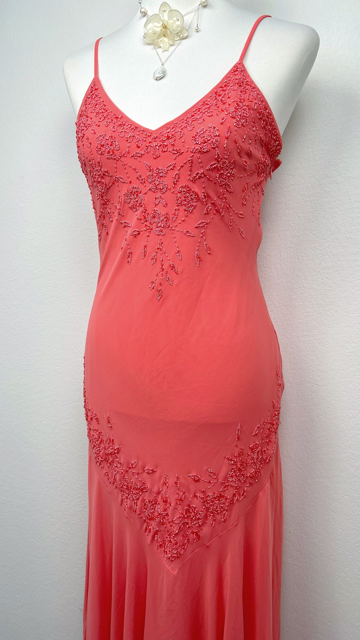 Coral Blossom Silk Gown